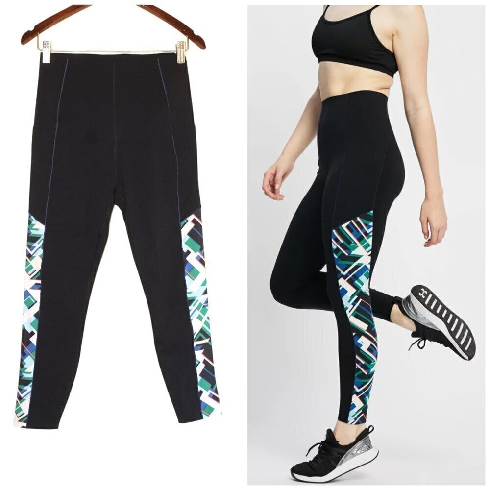 Sweaty Betty Hight Waist Workout Leggings 7/8 length Medium Blue Filtered Print